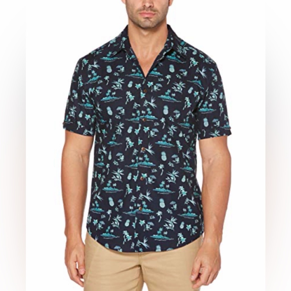 Cubavera Men's Navy Blue Tropical Print Shirt - Size 3XLT